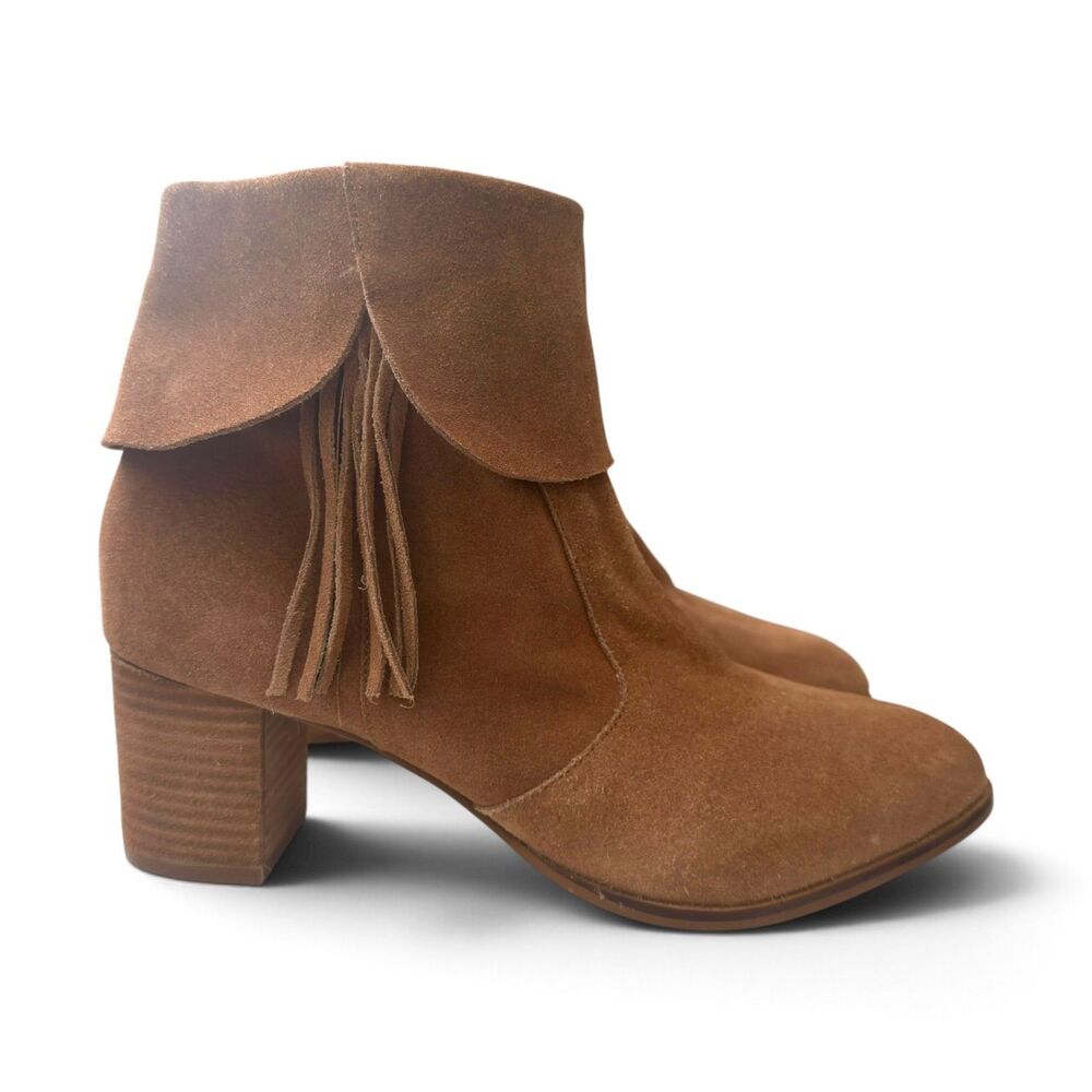 matisse paulson size 11 tan brown suede fringe cuff ankle boots boho western